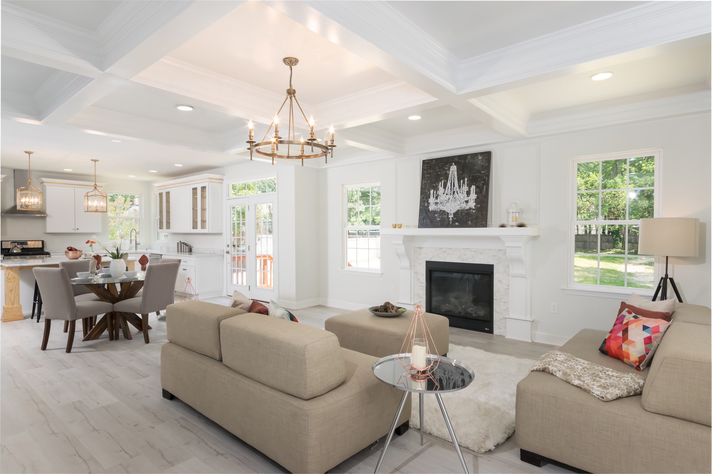 Showcase package great room with fireplace